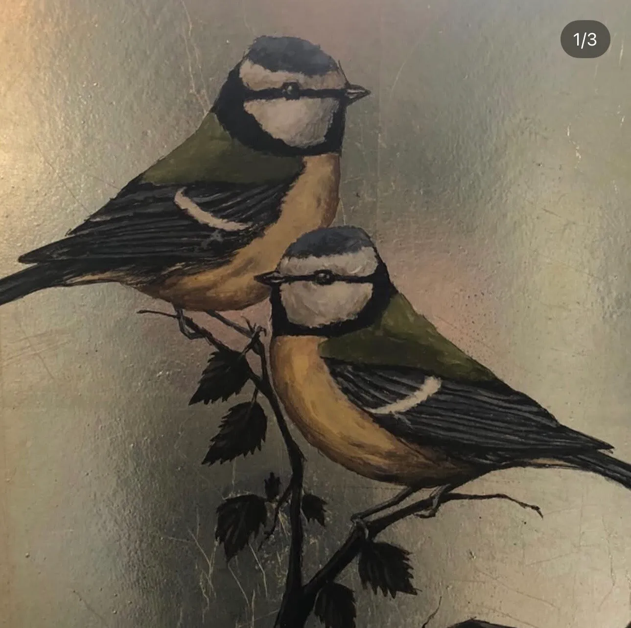 Blue Tit Birds Gilded Panel